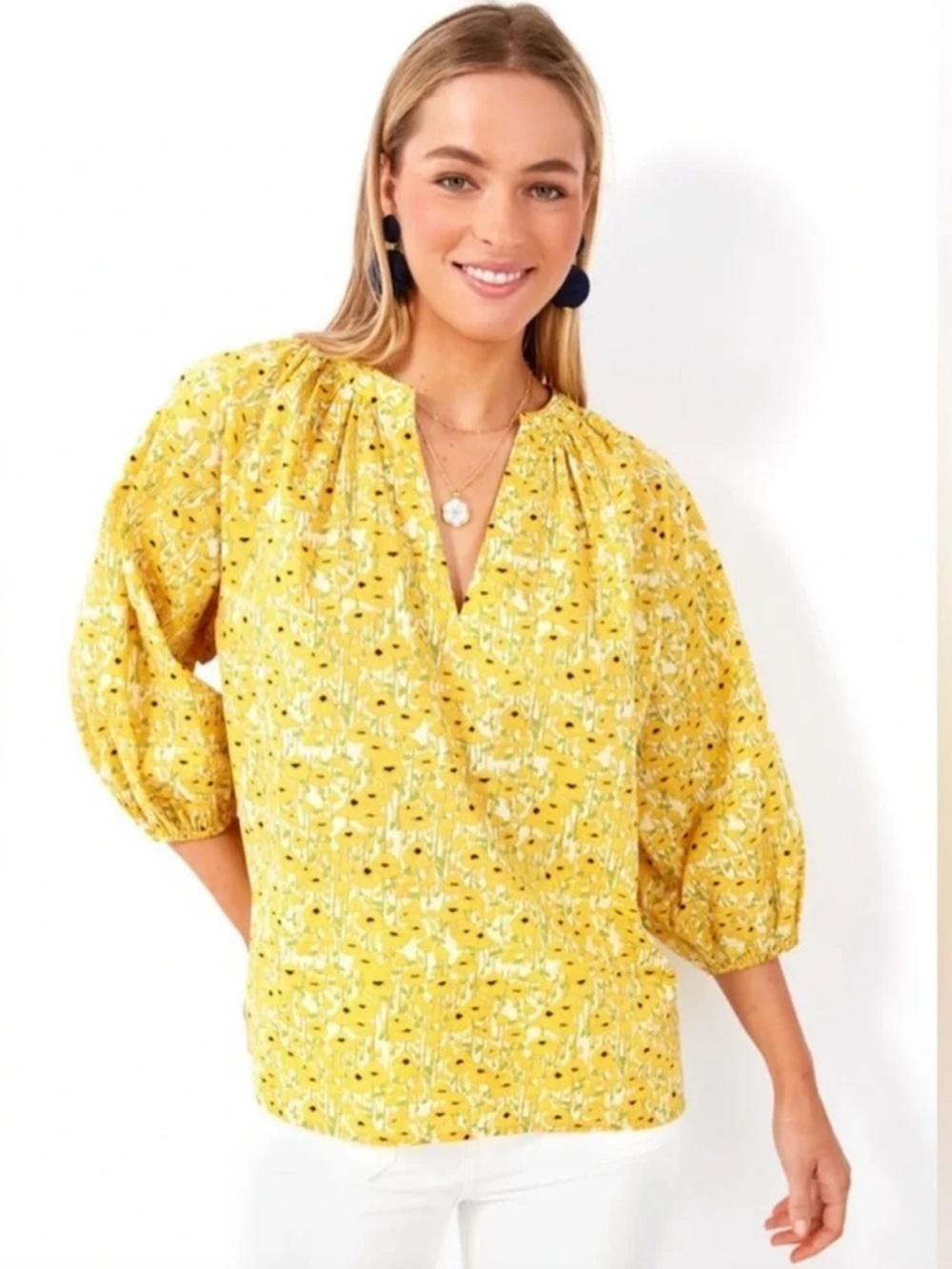 Tuckernuck Hyacinth House Yellow Poppies Floral Blouse - NWOT